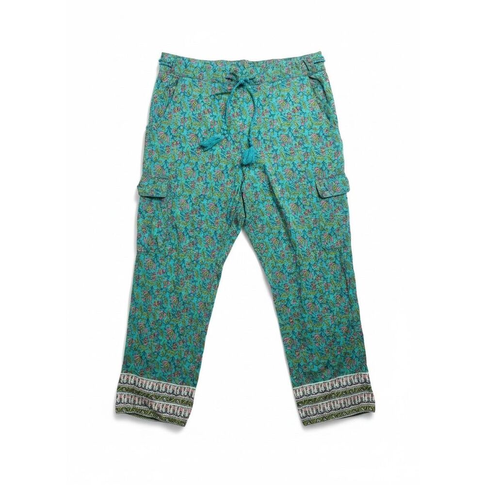 Sundance Women's Vibrant Reef Pants Floral Print Cotton Cargo Pockets Size XL